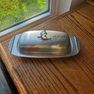 Vtg International Stainless Swirl Handl Covered Butter Dish Glass Insert MCM